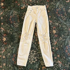 American Eagle White Distressed High Waisted Skinny Jeans